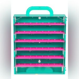Shopkins Display Case Green and Pink with Shelves